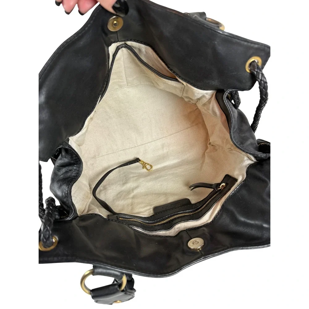 VINTAGE Michael Kors Hobo Bag, Black Leather Woven Leather Handles Gold Hardware